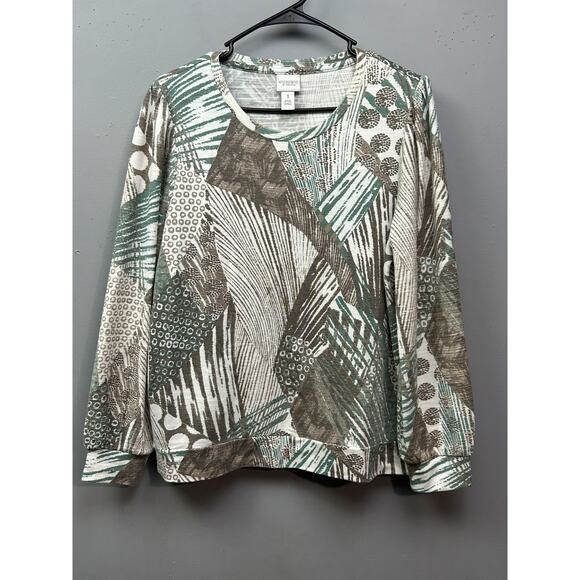 Chicos Pullover Womens Medium Abstract Print Lightweight Top Weekends Casual Shi - Picture 1 of 8
